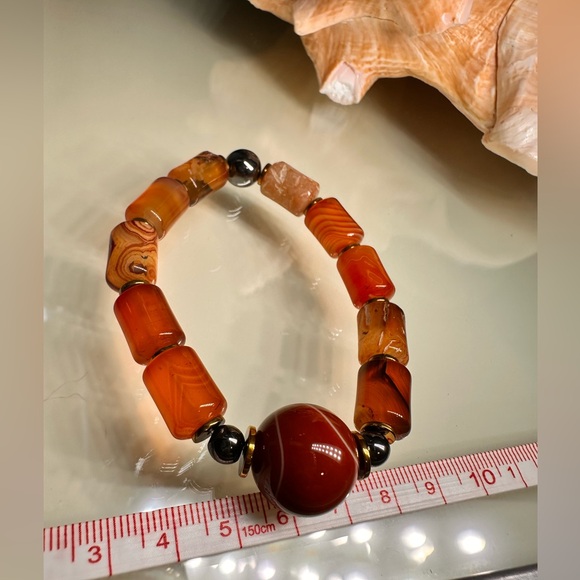 STRIPED AGATE + HAEMACHATES NATURAL STONES BRACELET size 7” - Picture 9 of 12